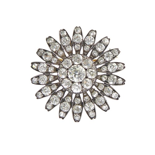 19th century diamond set daisy cluster brooch, c.1880,